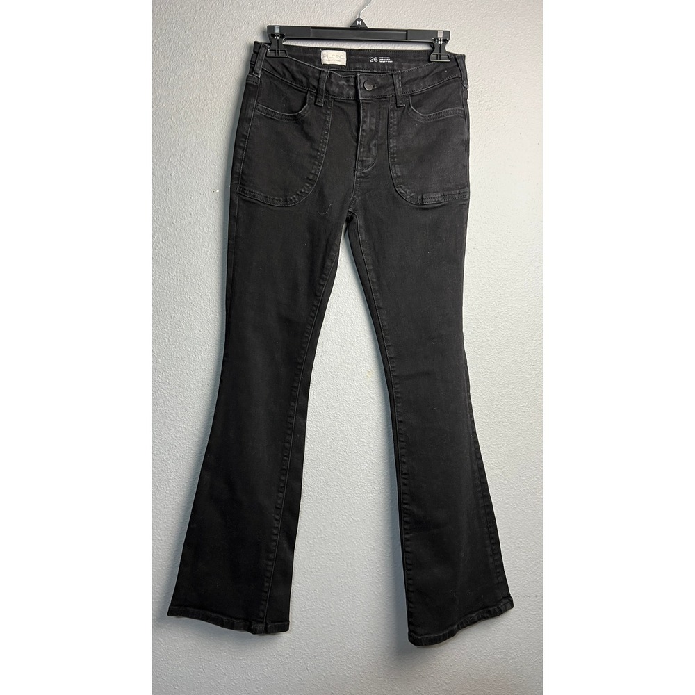 Pilcro and the Letterpress Goth Grunge Black Flare Jeans Mid Rise Sz 26 Bootcut